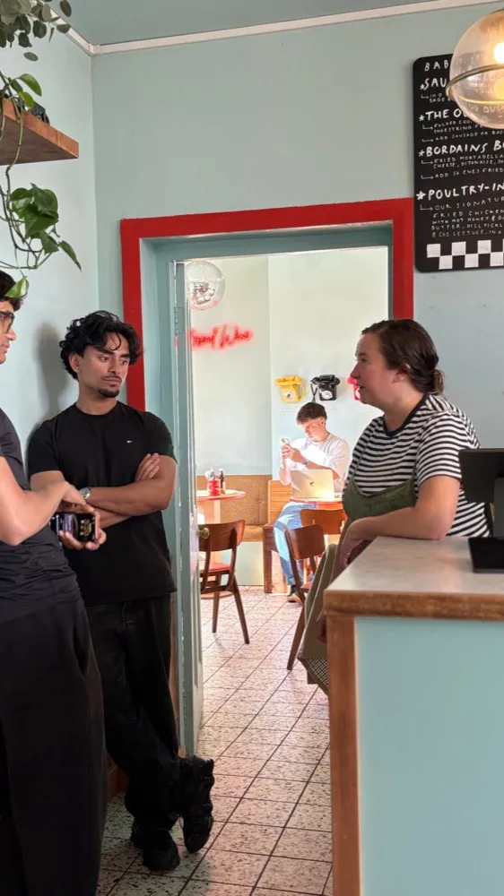 Behind the scenes filming the Awesome Franks promo video at the caf&eacute;