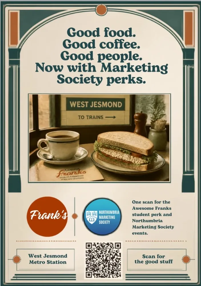 Joint Awesome Franks and Northumbria Marketing Society Freshers Week flyer