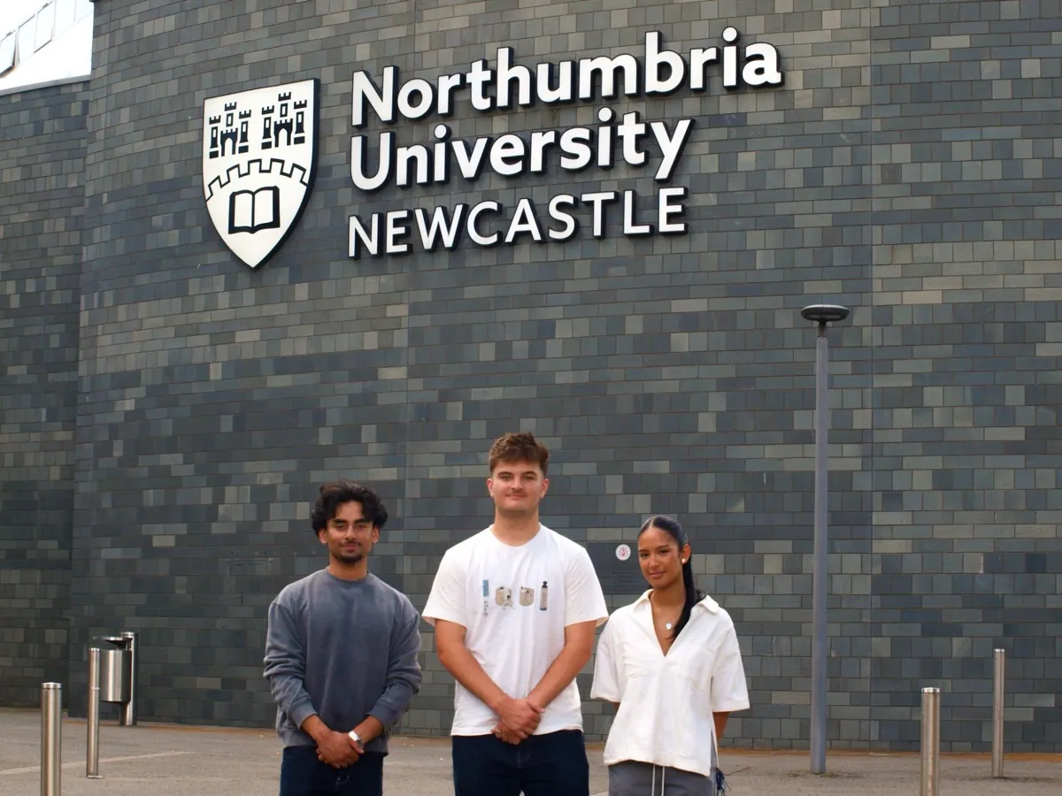 The founding committee of Northumbria Marketing Society outside Northumbria University
