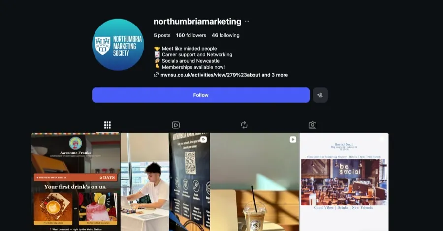 Northumbria Marketing Society Instagram profile